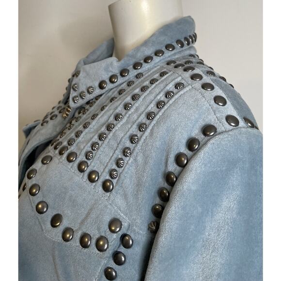 Double D Ranch Balcones Blue Velvet Inez Jacket NWT 2X Conchos Studs Pockets - Picture 9 of 16